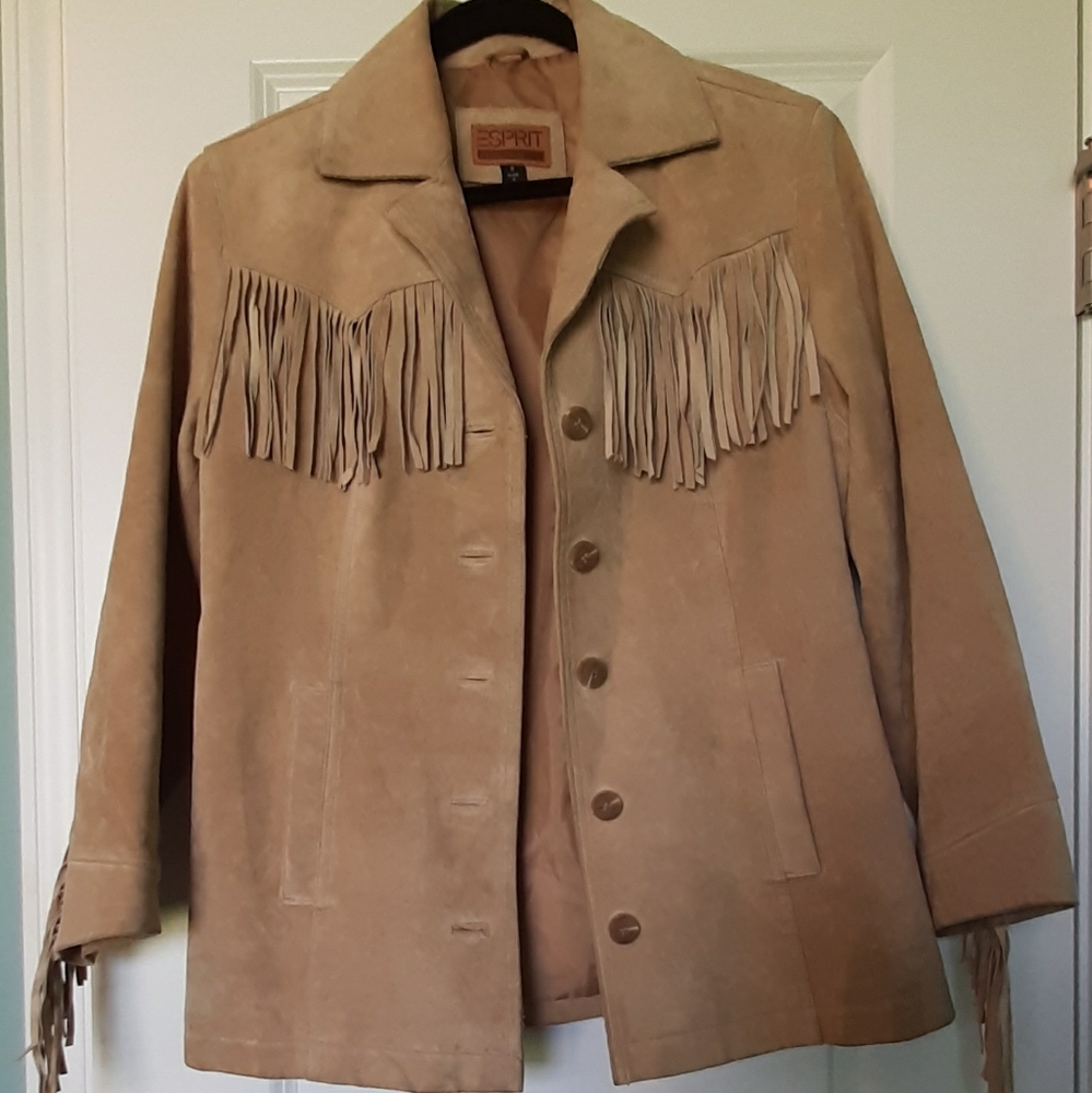 Esprit Tan Suede Fringe Leather Jacket